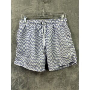 Allfenix Mens Purple Warped Checkerboard Swim Trunks Mesh Lined Size L